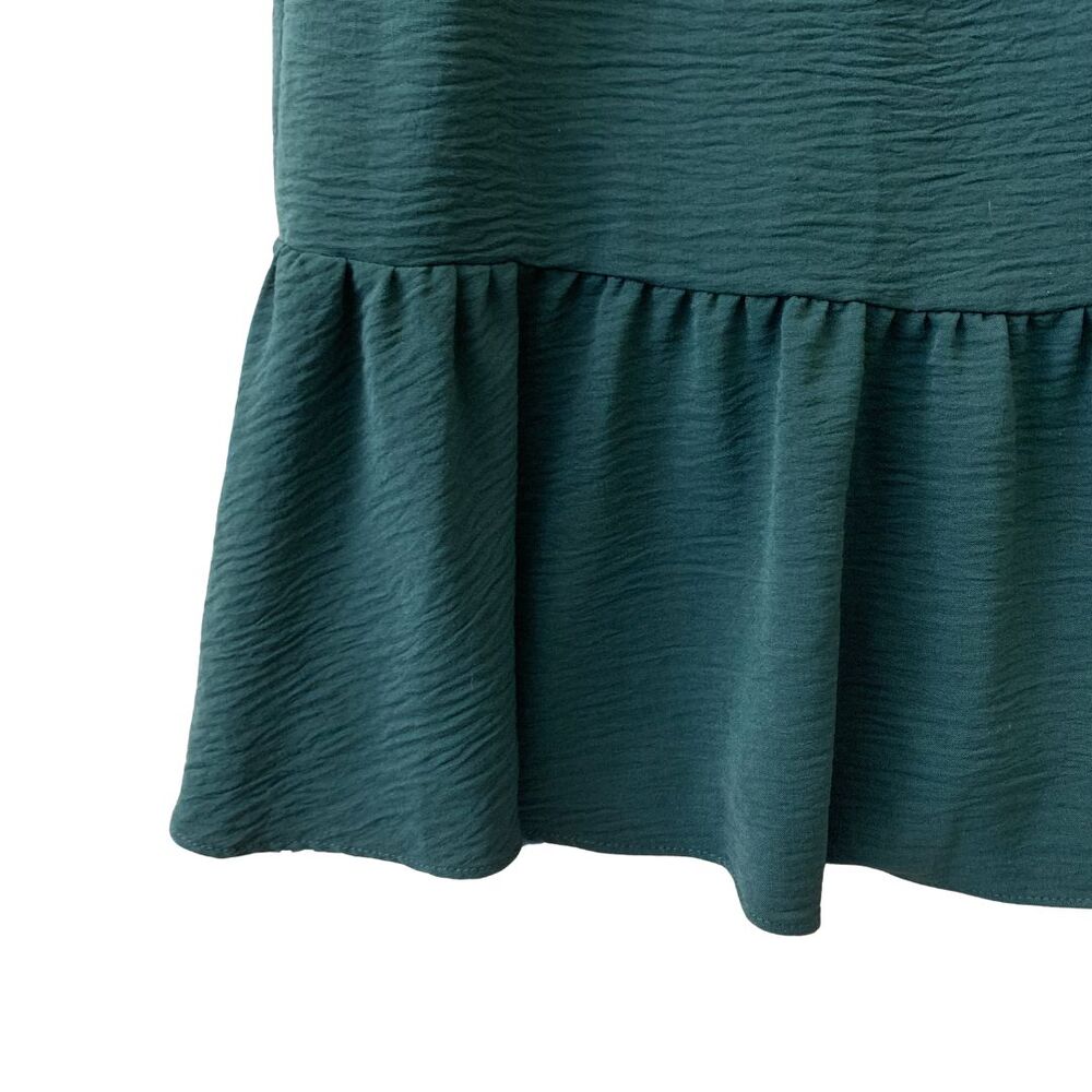 DKNY Puff Sleeve Tiered Midi Dress Dark Green Textured Loose Fit Size 4 - Picture 5 of 14